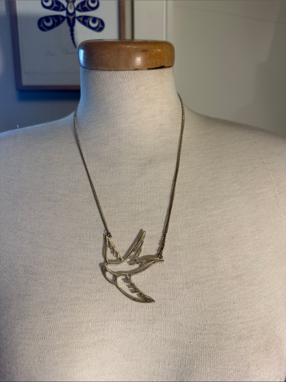 Swallow Pendant Necklace in Antique Silver-Tone